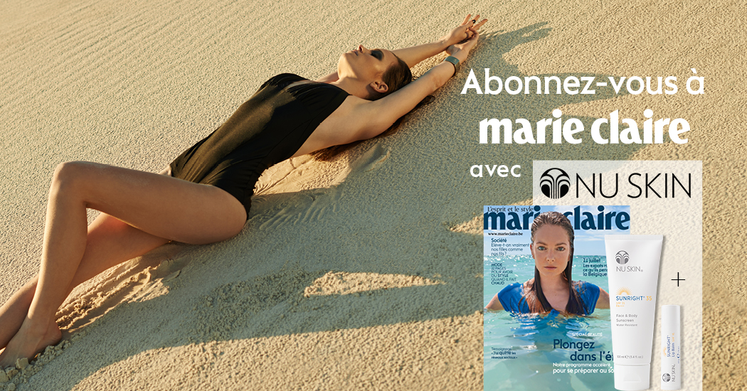 Privé : Marie Claire pendant 1 an pour 37,80€ + le set de produits solaires de Nu Skin offert !