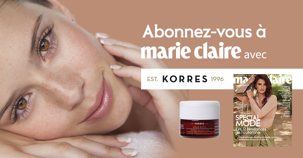 Privé : Marie Claire pendant 1 an pour 37,80€ + un Soin Nuit Révélateur d’éclat Korres offert !