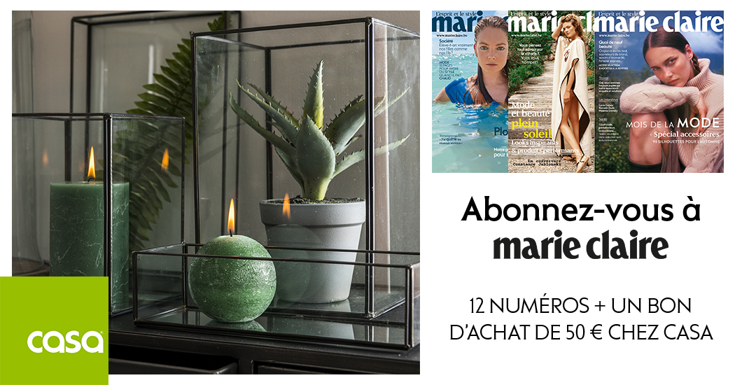 Privé : Marie Claire pendant 1 an pour 37,80€ + un bon d’achat de 50 € chez Casa offert !