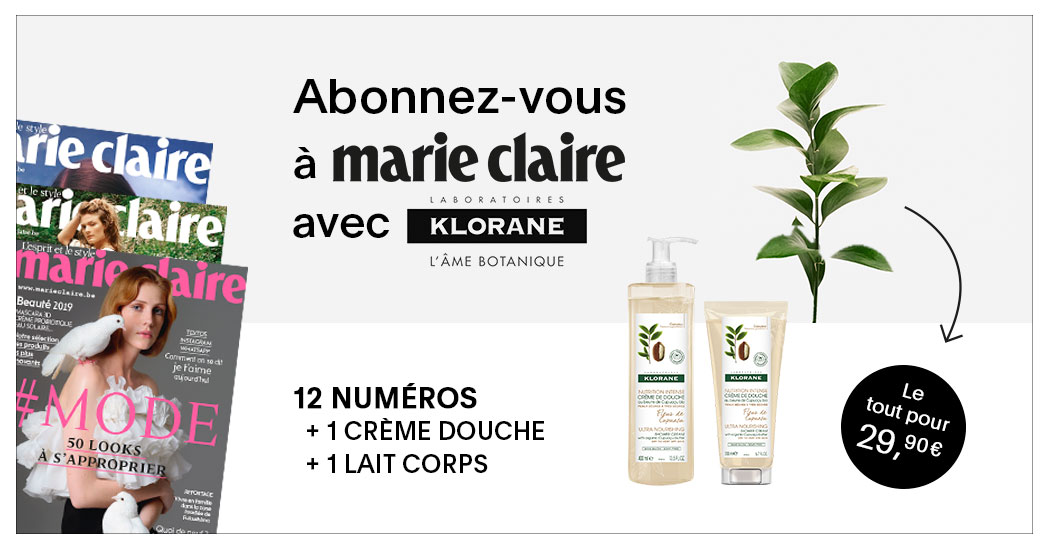 Privé : Marie Claire pendant 1 an + une crème douche et un lait corps Klorane