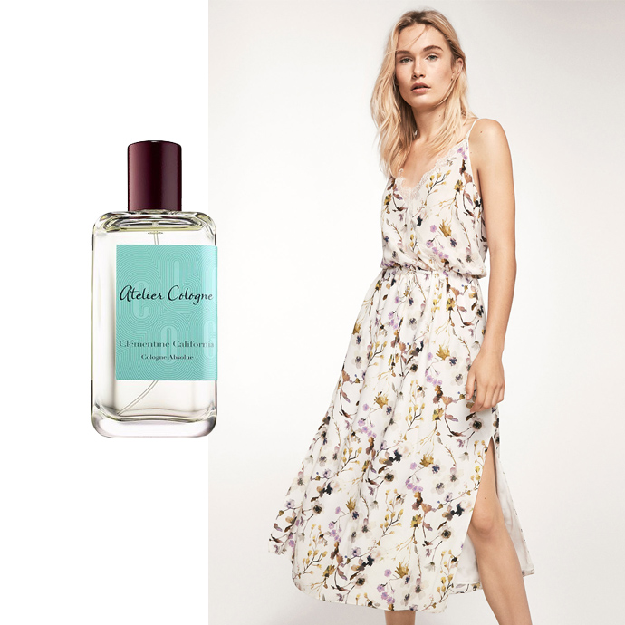 Match je jurk met je parfum: Clémentine California van Atelier Cologne en Massimo Dutti